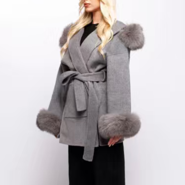 Women's Mid Length Cape Woolen Hooded Overcoat