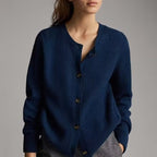 Women's Fall Stylish Simple Navy Blue Button Sweater