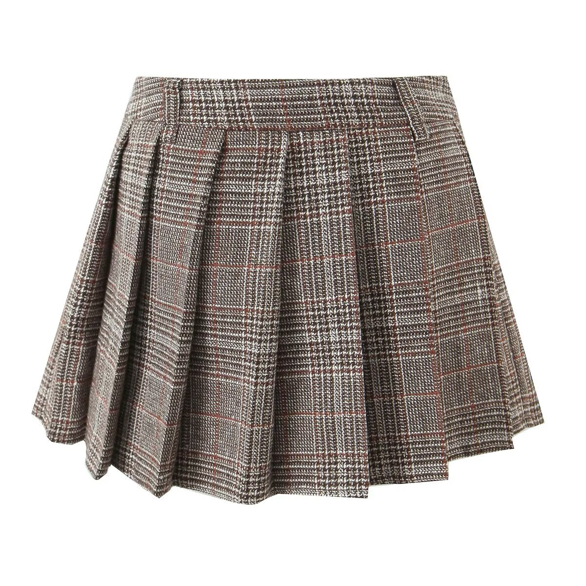 Autumn French Preppy Casual Belt Lined Plaid Pleated Skirt