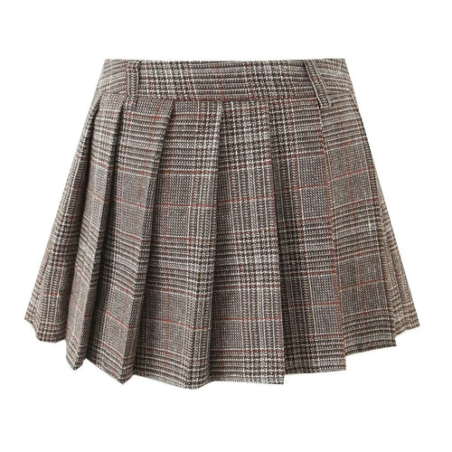 Autumn French Preppy Sexy Casual Belt Lined Plaid Pleated Skirt