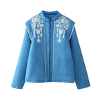 Women's Printed Denim Color Cotton Padded Long Sleeve Coat
