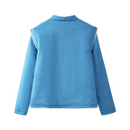 Women's Printed Denim Color Cotton Padded Long Sleeve Coat
