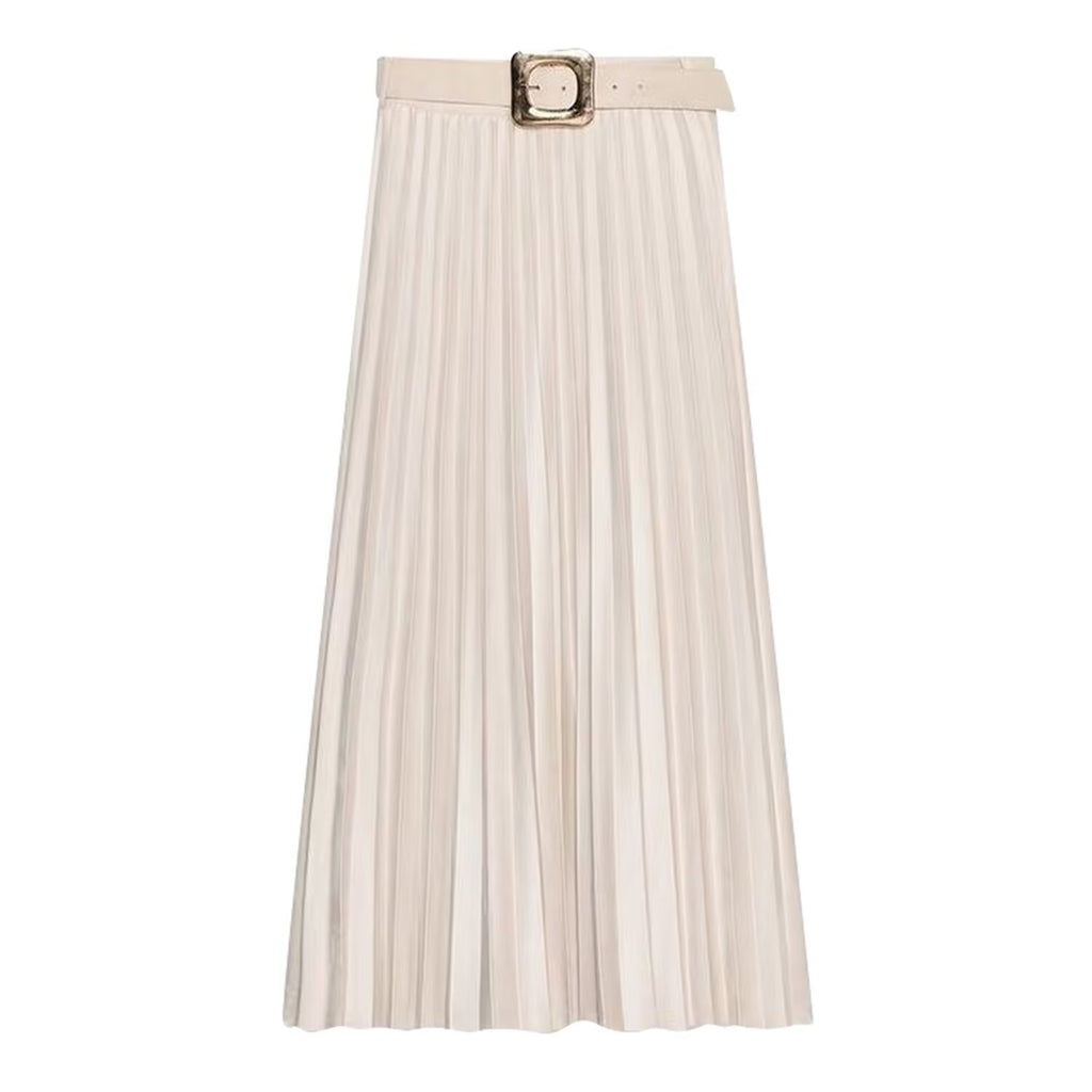 Women's With Belt Suede Effect Pleated Skirt