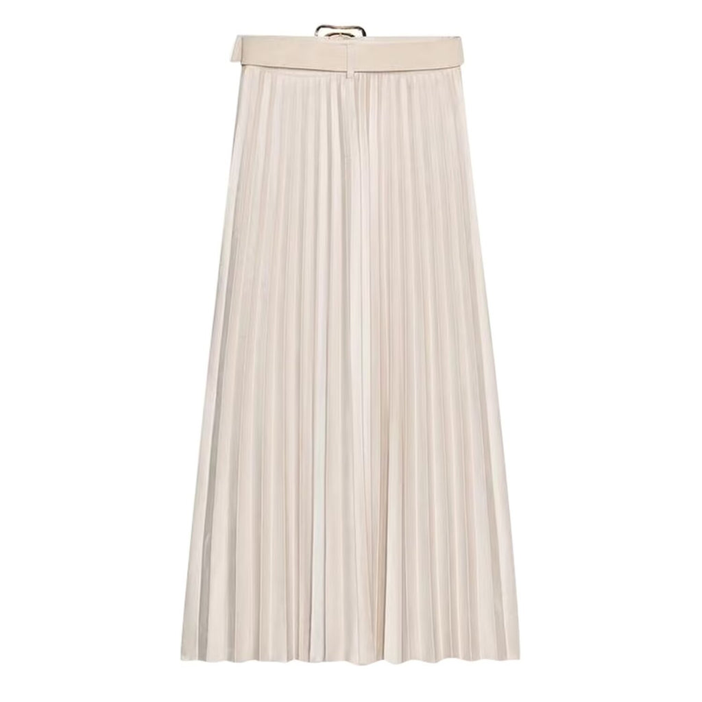 Women's With Belt Suede Effect Pleated Skirt