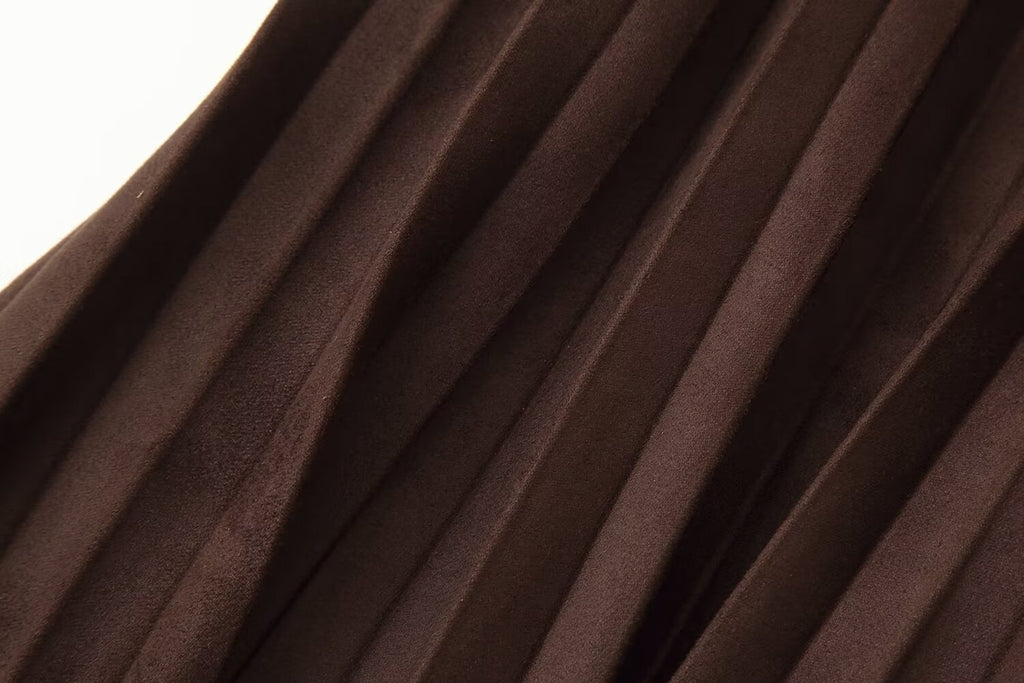 Women's With Belt Suede Effect Pleated Skirt