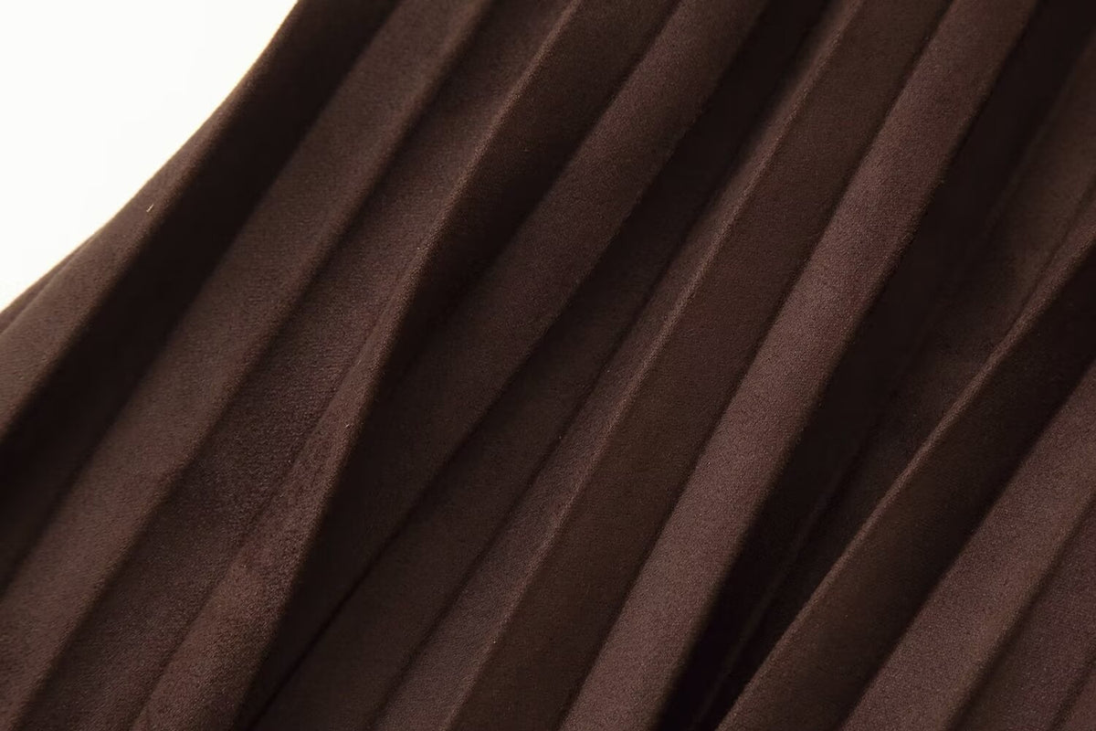 Women's With Belt Suede Effect Pleated Skirt