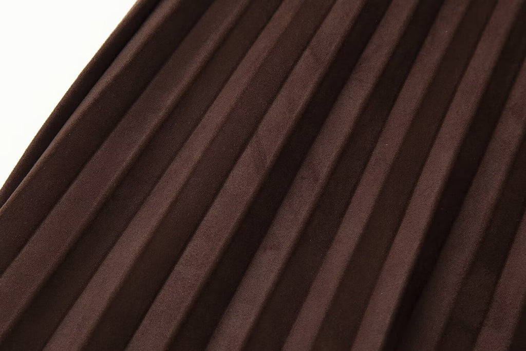 Women's With Belt Suede Effect Pleated Skirt