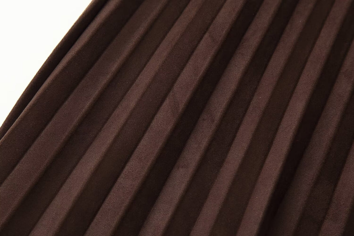 Women's With Belt Suede Effect Pleated Skirt