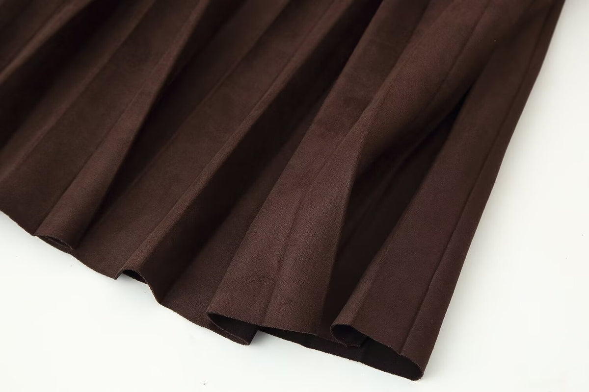 Women's With Belt Suede Effect Pleated Skirt