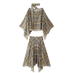 Women's Plaid Scarf Cape Midi Coordinated Two-Piece Set