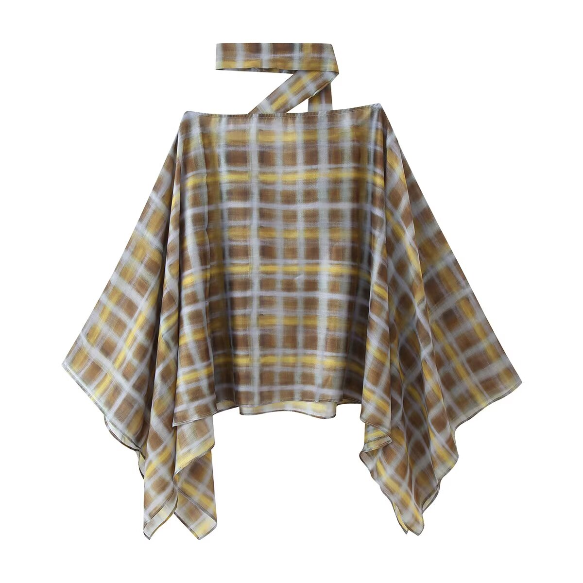Women's Plaid Scarf Cape Midi Coordinated Two-Piece Set