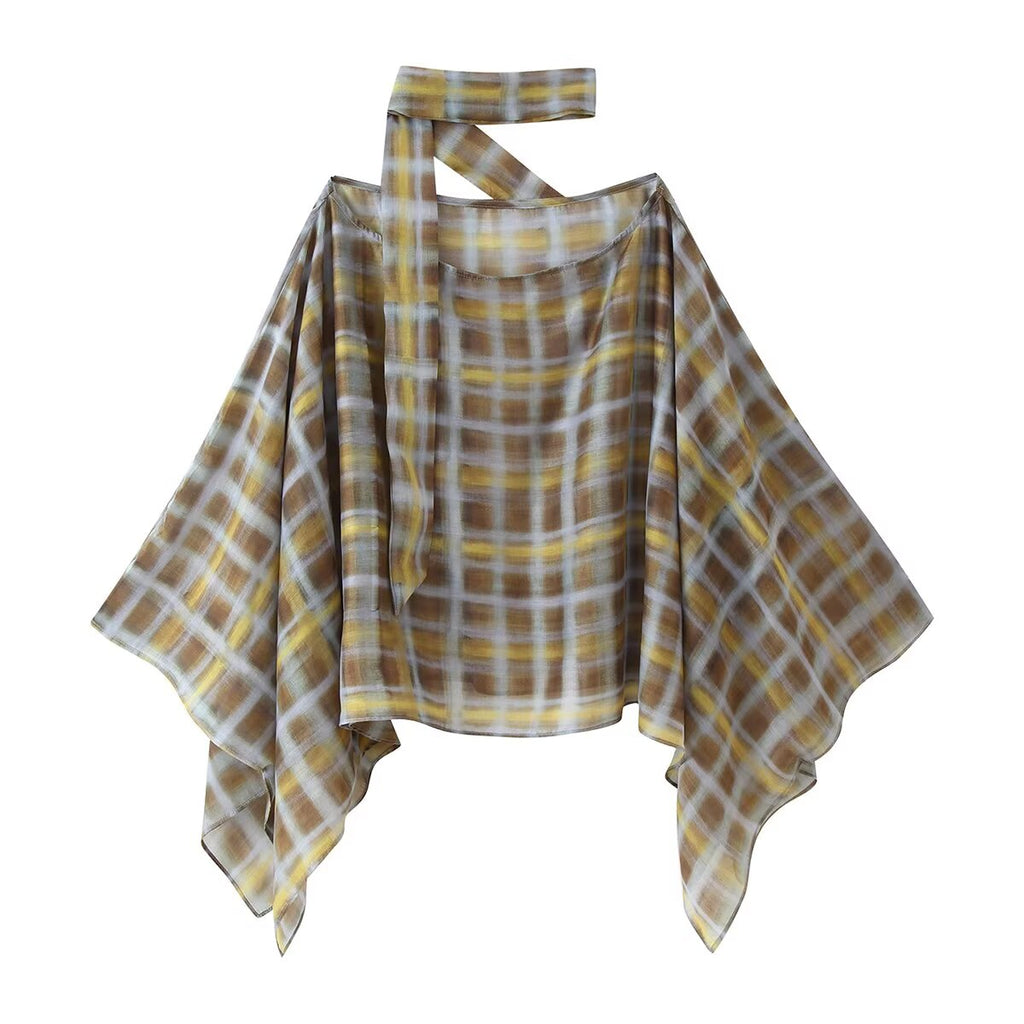 Women's Plaid Scarf Cape Midi Coordinated Two-Piece Set