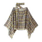 Women's Plaid Scarf Cape Midi Coordinated Two-Piece Set