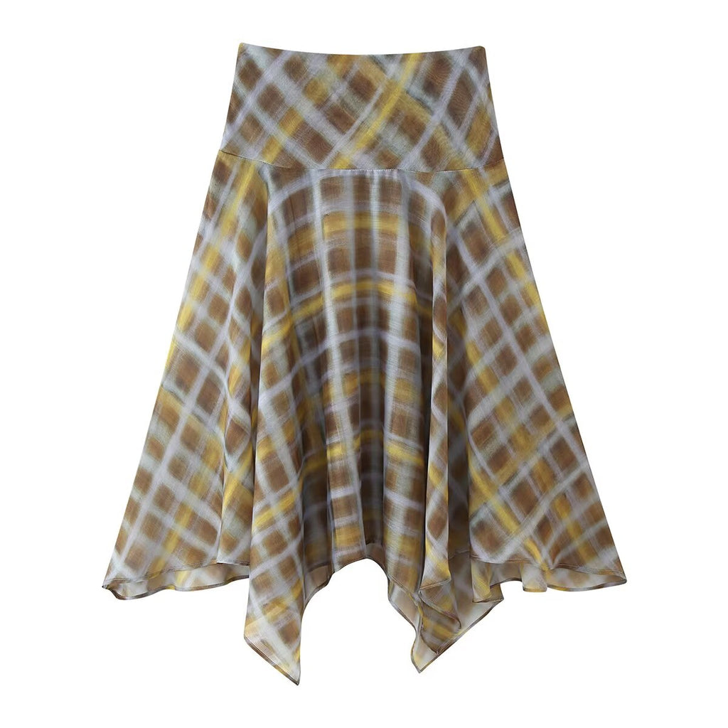 Women's Plaid Scarf Cape Midi Coordinated Two-Piece Set