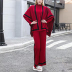 Women's Autumn And Winter Knitted Sweater Wide Leg Pants Three Piece Set
