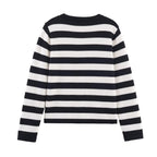 Women's Autumn Casual Loose Striped Round-Neck Single Breasted Sweater