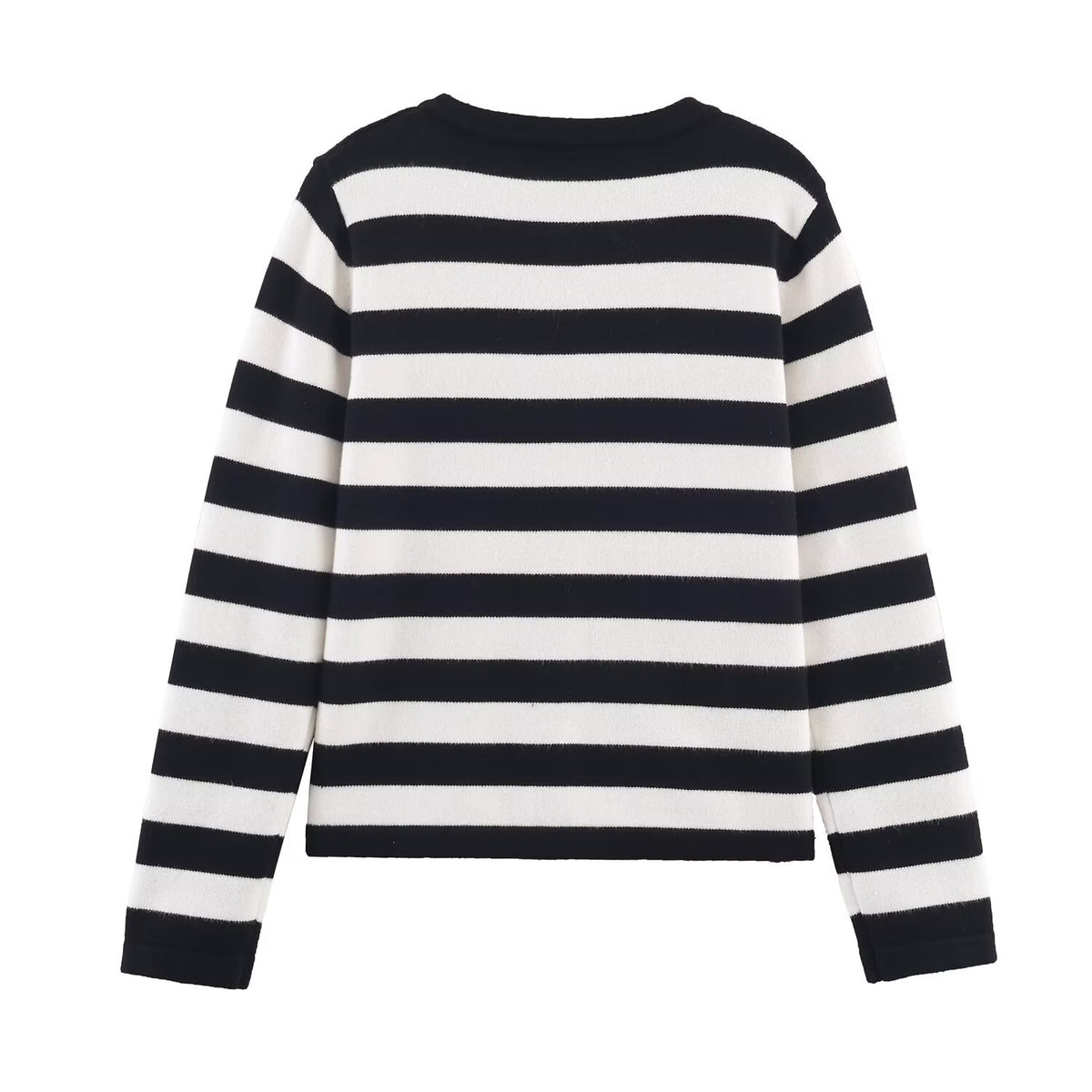 Women's Autumn Casual Loose Striped Round-Neck Single Breasted Sweater