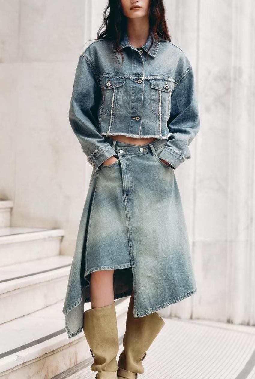 Women's Denim Jacket & Skirt Two-Piece Set