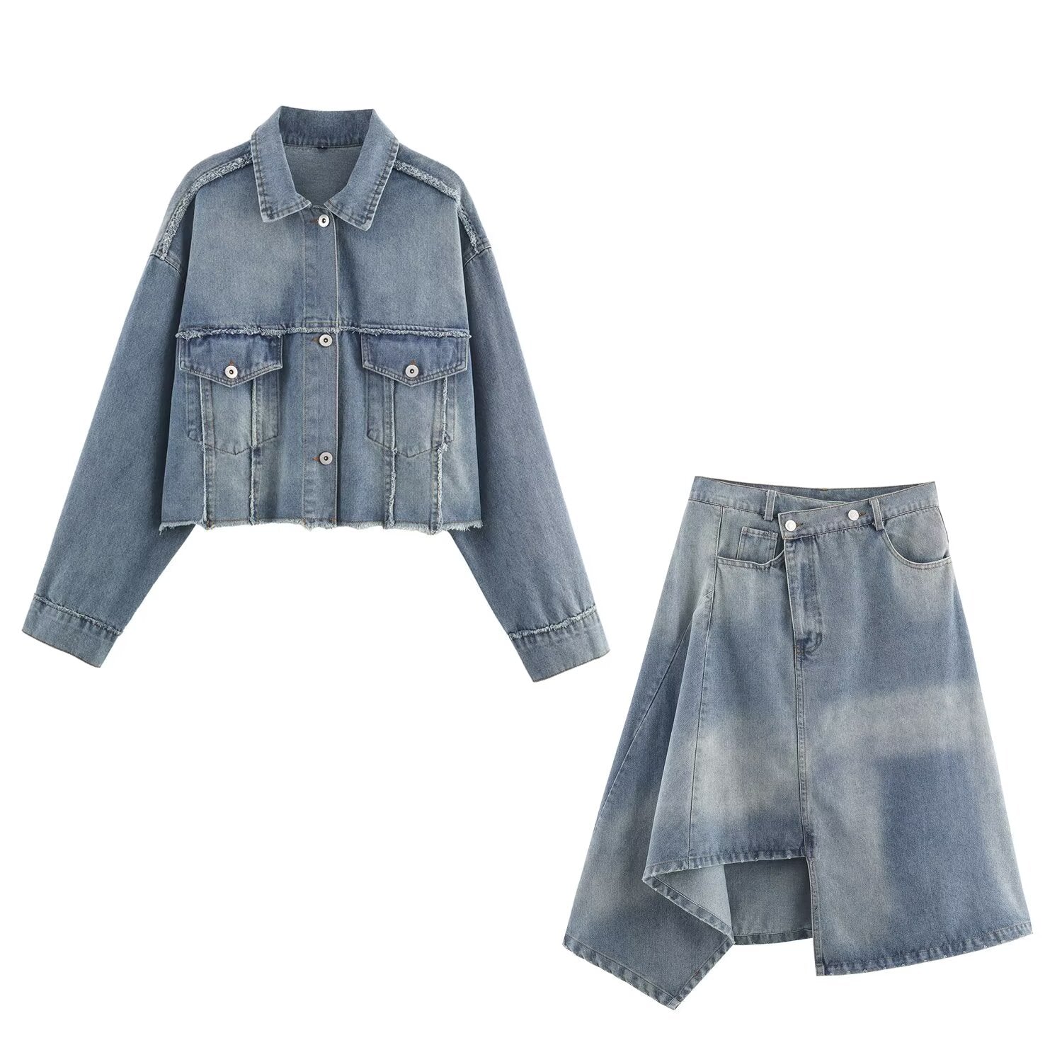 Women's Denim Jacket & Skirt Two-Piece Set