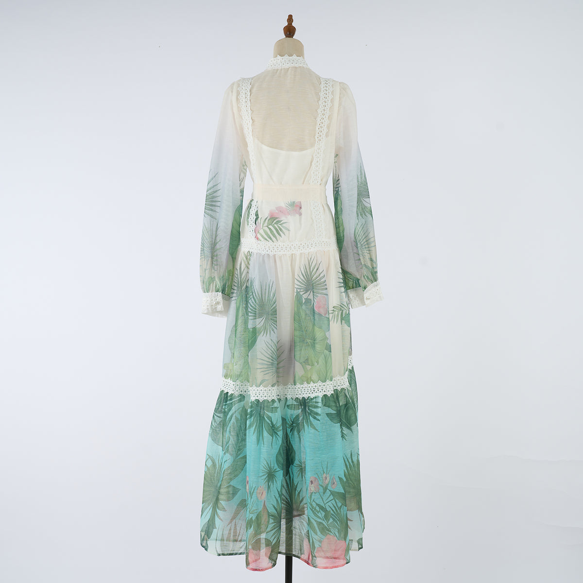 Spring Autumn Stand Up Collar Printed Maxi Dress