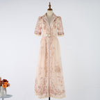 Women's Summer Printed Buttons Stand Up Collar Maxi Dress