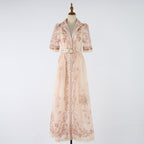 Women's Summer Printed Buttons Stand Up Collar Maxi Dress