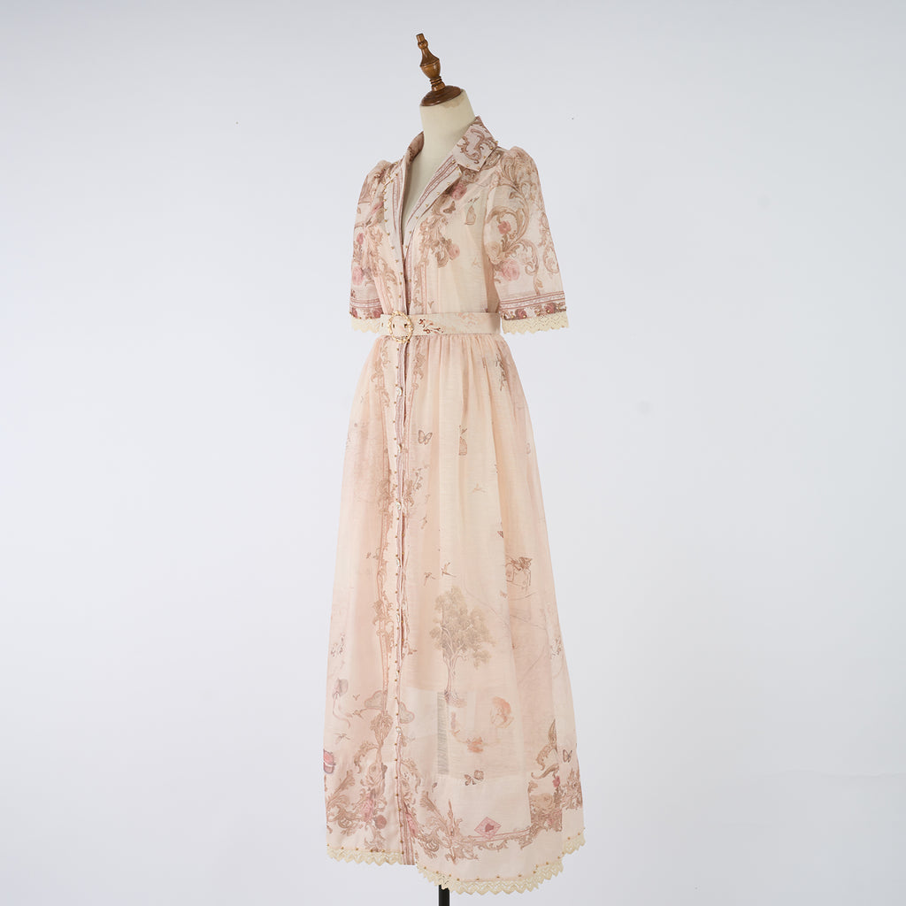 Women's Summer Printed Buttons Stand Up Collar Maxi Dress