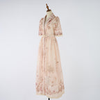Women's Summer Printed Buttons Stand Up Collar Maxi Dress