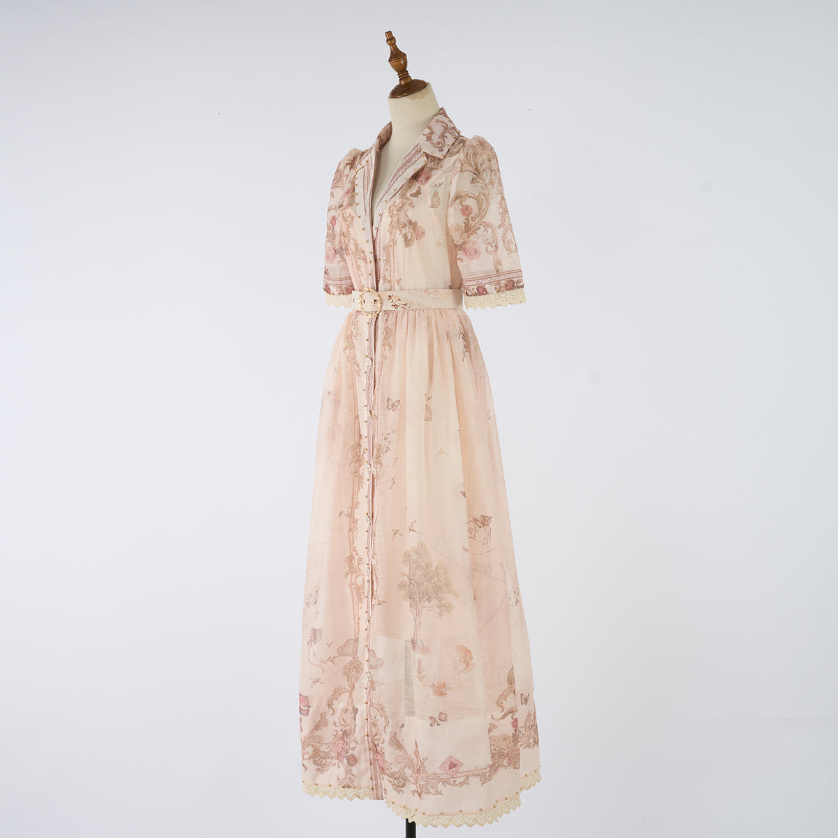 Women's Summer Printed Buttons Stand Up Collar Maxi Dress