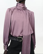 Women's Elegant Bowknot Decoration Silk Satin Textured Shirt