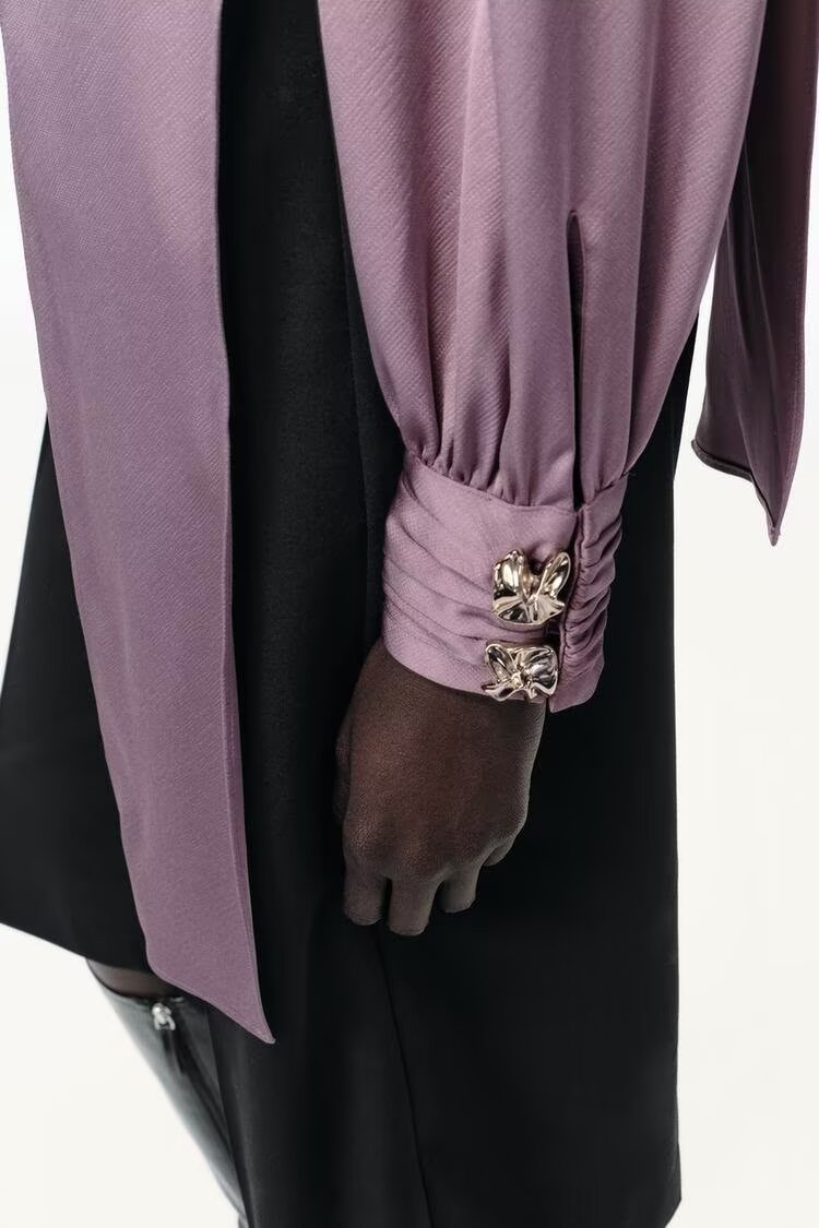 Women's Elegant Bowknot Decoration Silk Satin Textured Shirt