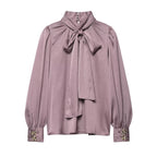 Women's Elegant Bowknot Decoration Silk Satin Textured Shirt