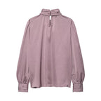 Women's Elegant Bowknot Decoration Silk Satin Textured Shirt