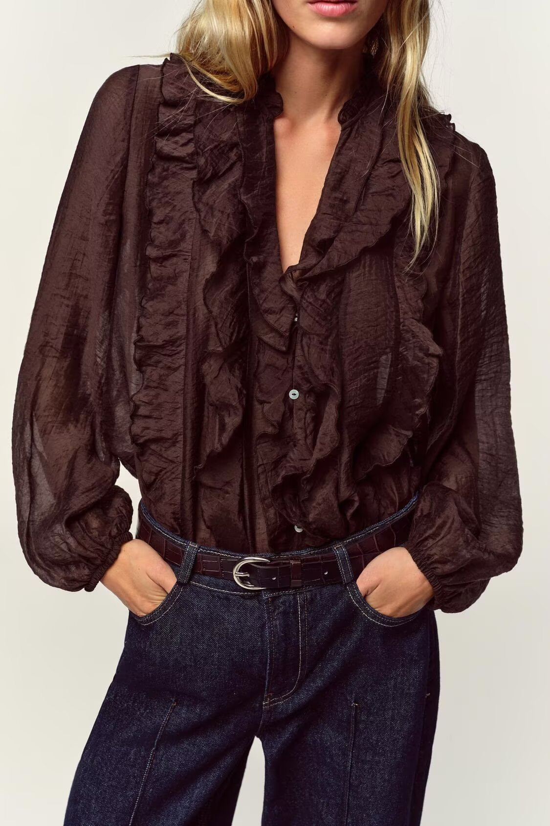 Women's Laminated Decoration Long Sleeve Shirt