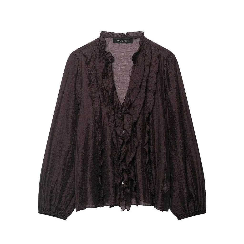 Women's Laminated Decoration Long Sleeve Shirt