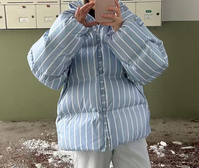 Women's Striped Hooded Padded Coat