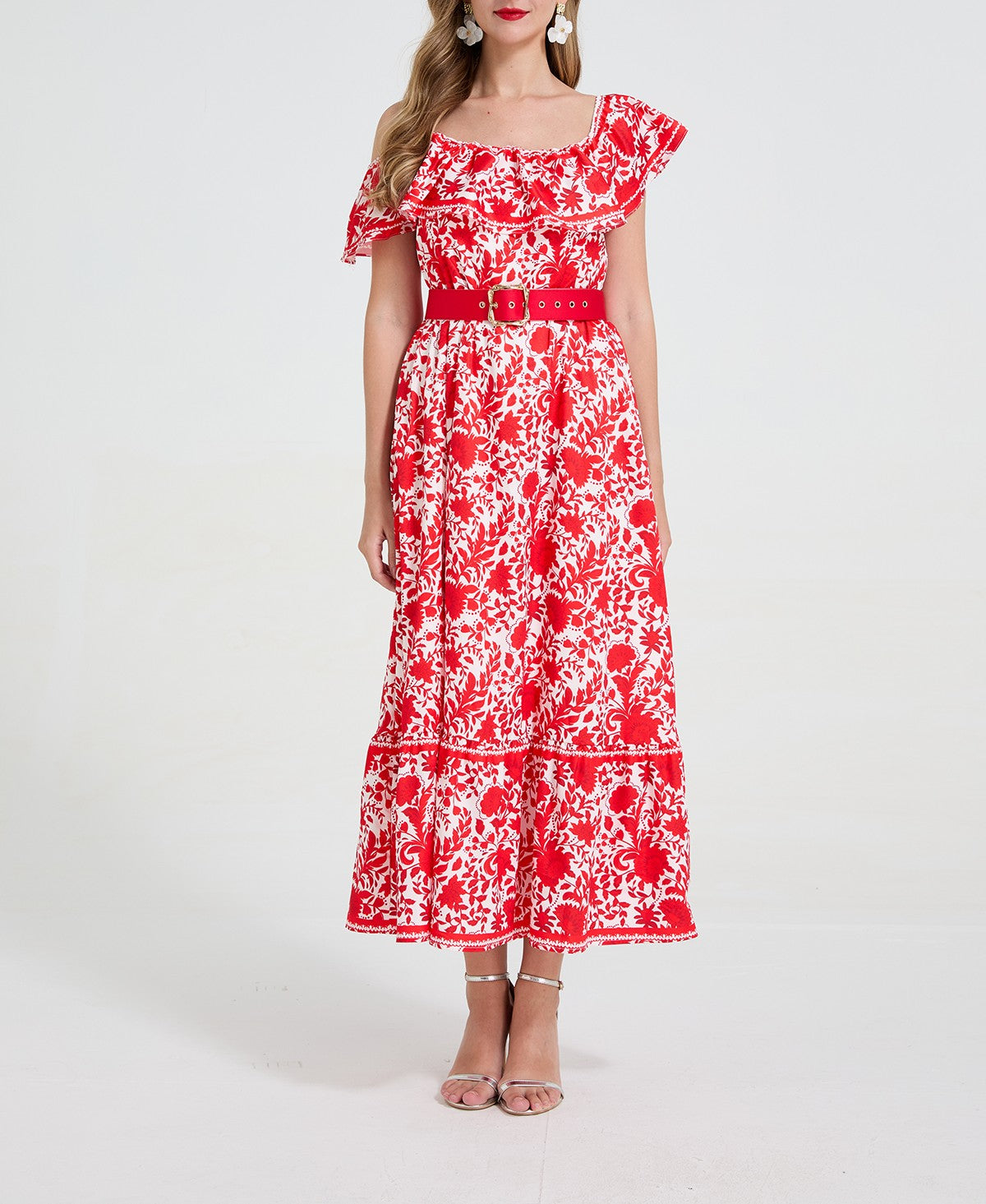 Floral Asymmetric Ruffle A-Line Maxi Dress