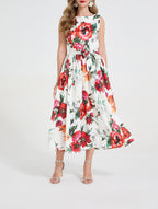 Floral Belted Sleeveless A-Line Maxi Dress