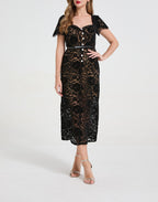 Lace Rhinestone Bow Maxi Dress