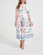 Women's 's Lace-Strap Top & Wide Skirt Set