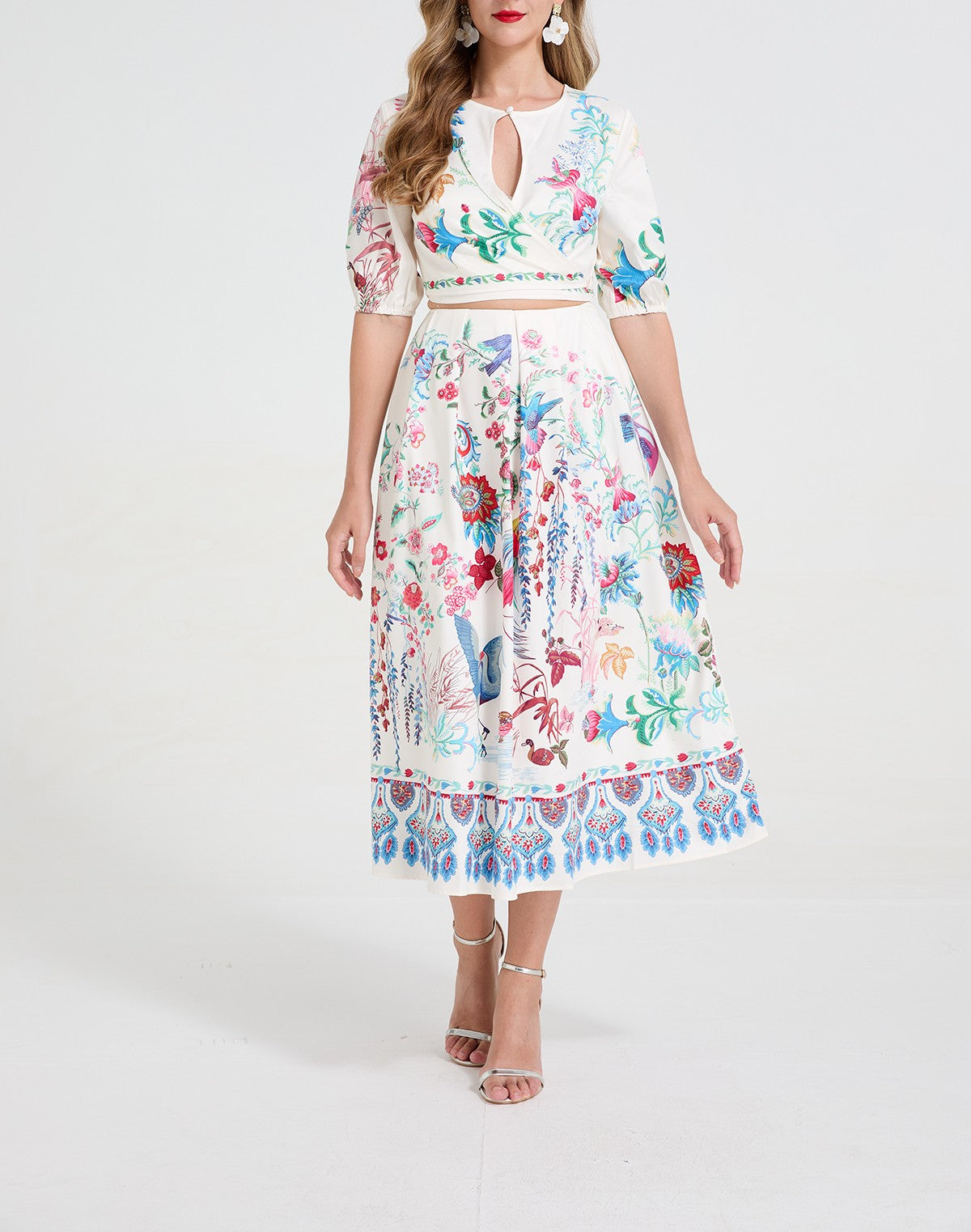 Women's 's Lace-Strap Top & Wide Skirt Set