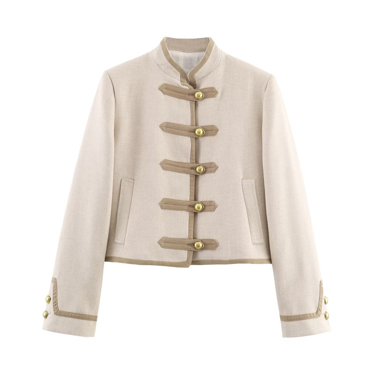 Women's Padded-Shoulder Knot-Button Top