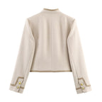Women's Padded-Shoulder Knot-Button Top