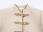 Women's Padded-Shoulder Knot-Button Top