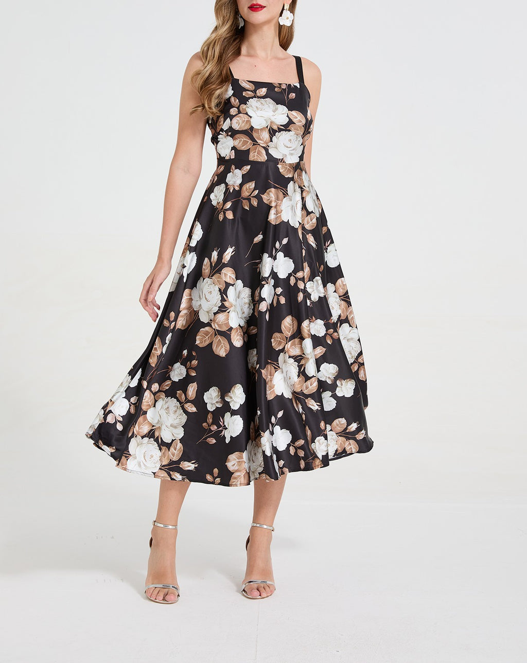 Women's Floral Spaghetti-Strap Midi Dress