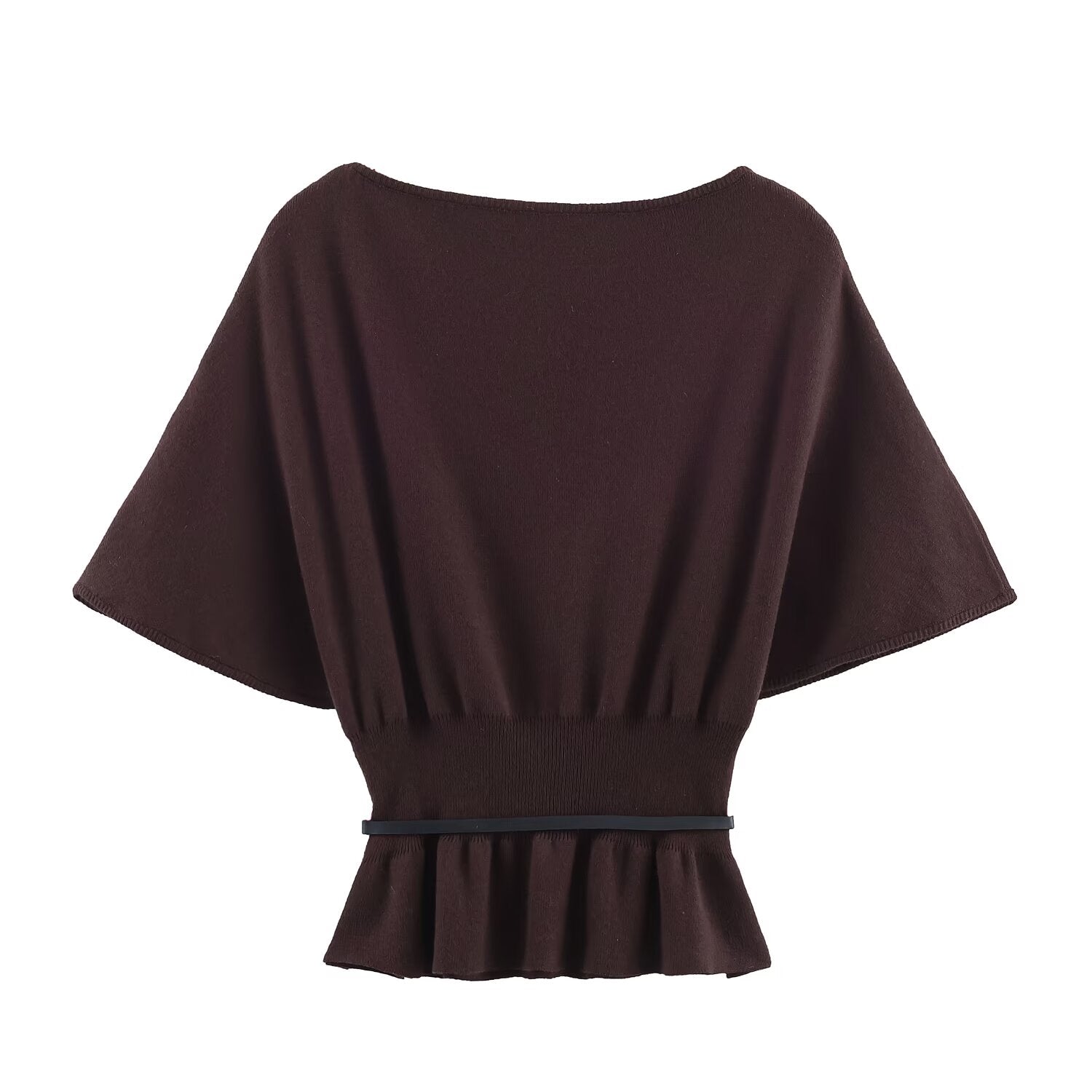Women's Women Clothing Top With Belt Laminated Decoration Knitwear