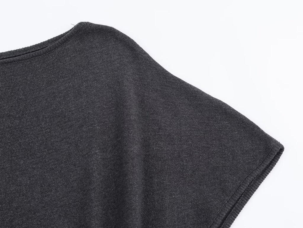 Belted Short-Sleeve Knit A-Line Midi Dress