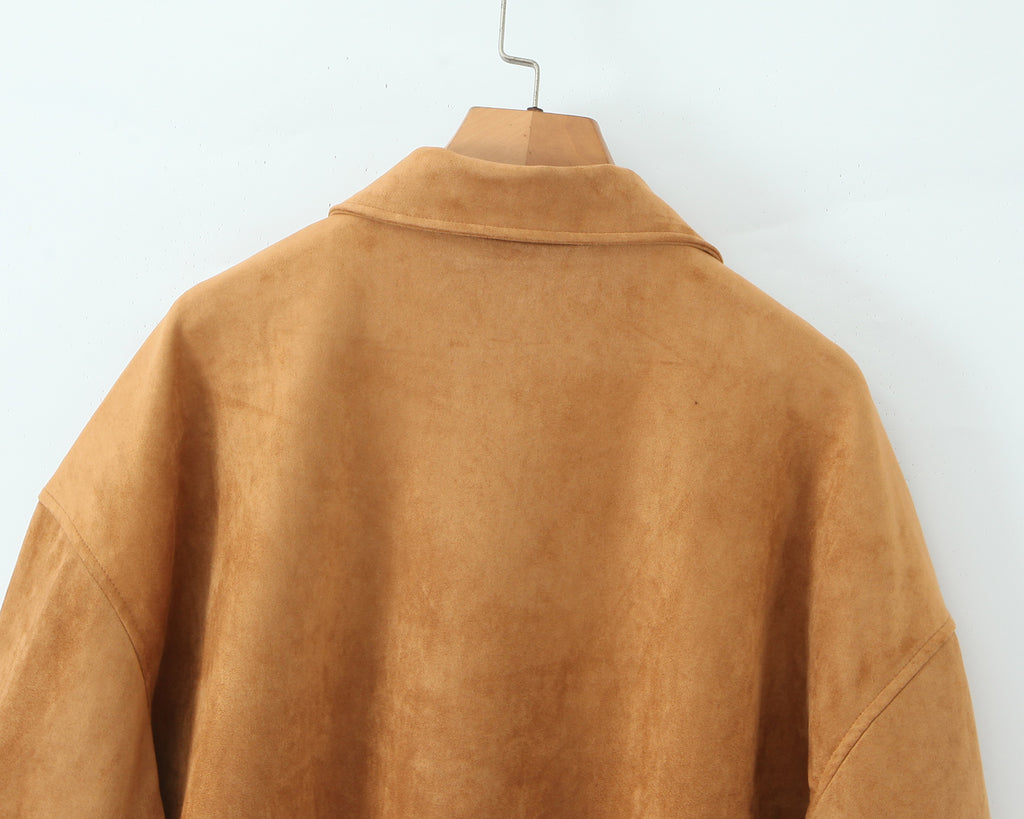 Women's Autumn Winter Vintage Suede Fabric Jacket Coat Suede Shorts Set