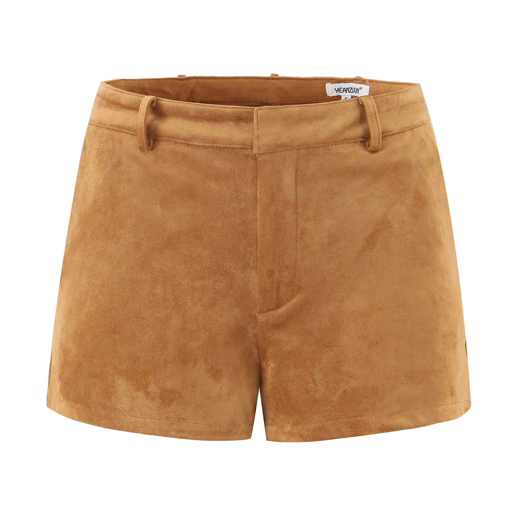 Women's Autumn Winter Vintage Suede Fabric Jacket Coat Suede Shorts Set