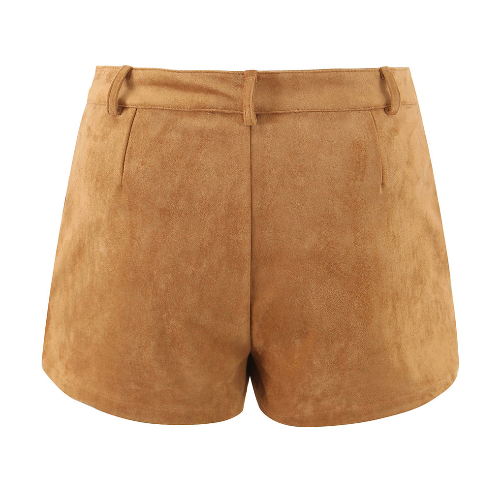 Women's Autumn Winter Vintage Suede Fabric Jacket Coat Suede Shorts Set